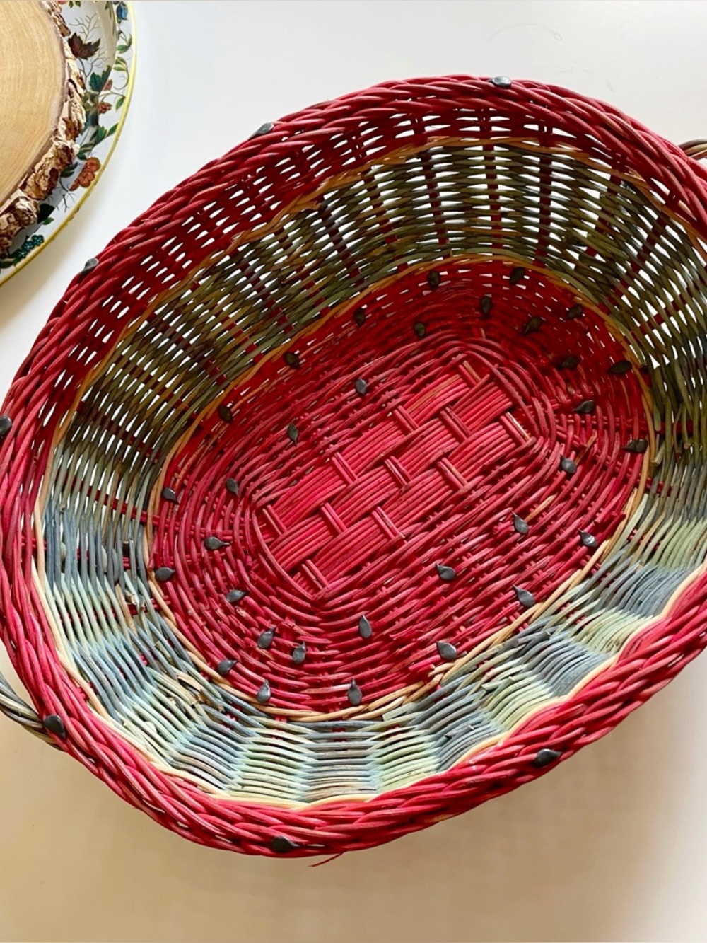 Vintage Woven Watermelon Gathering Basket 17 x 14